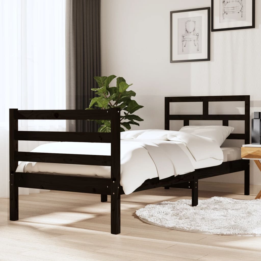 Berkfield Bed Frame Black 75x190 cm Small Single Solid Wood
