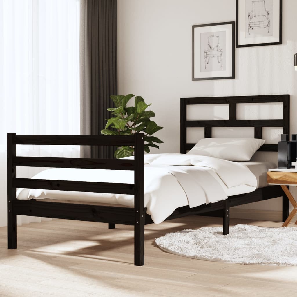 Berkfield Bed Frame Black 90x190 cm Single Solid Wood