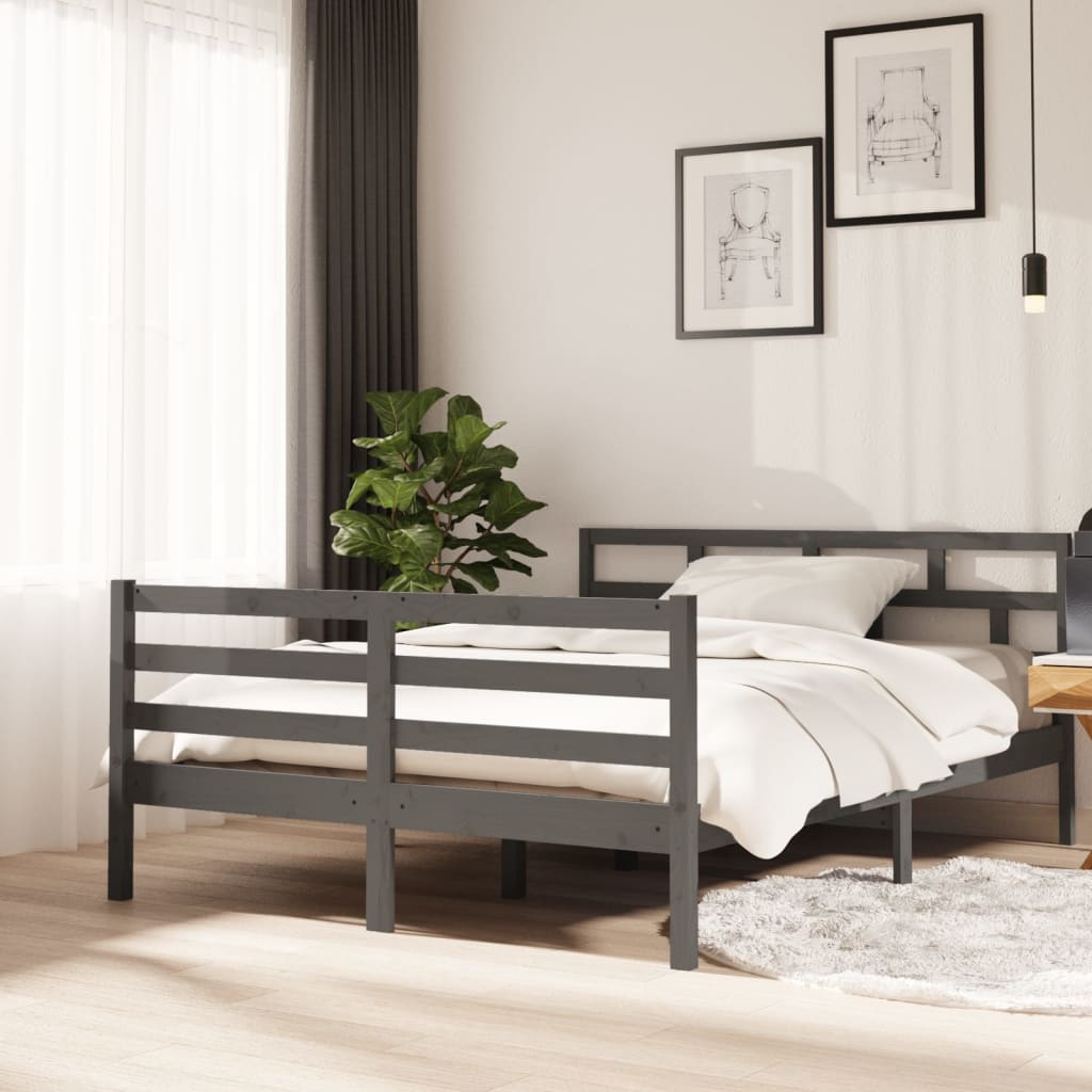 Berkfield Bed Frame Grey Solid Wood Pine 140x190 cm