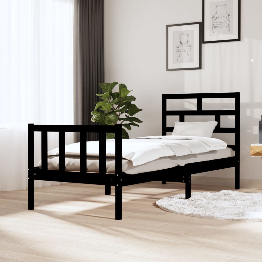 Berkfield Bed Frame Black Solid Wood Pine 75x190 cm Small Single