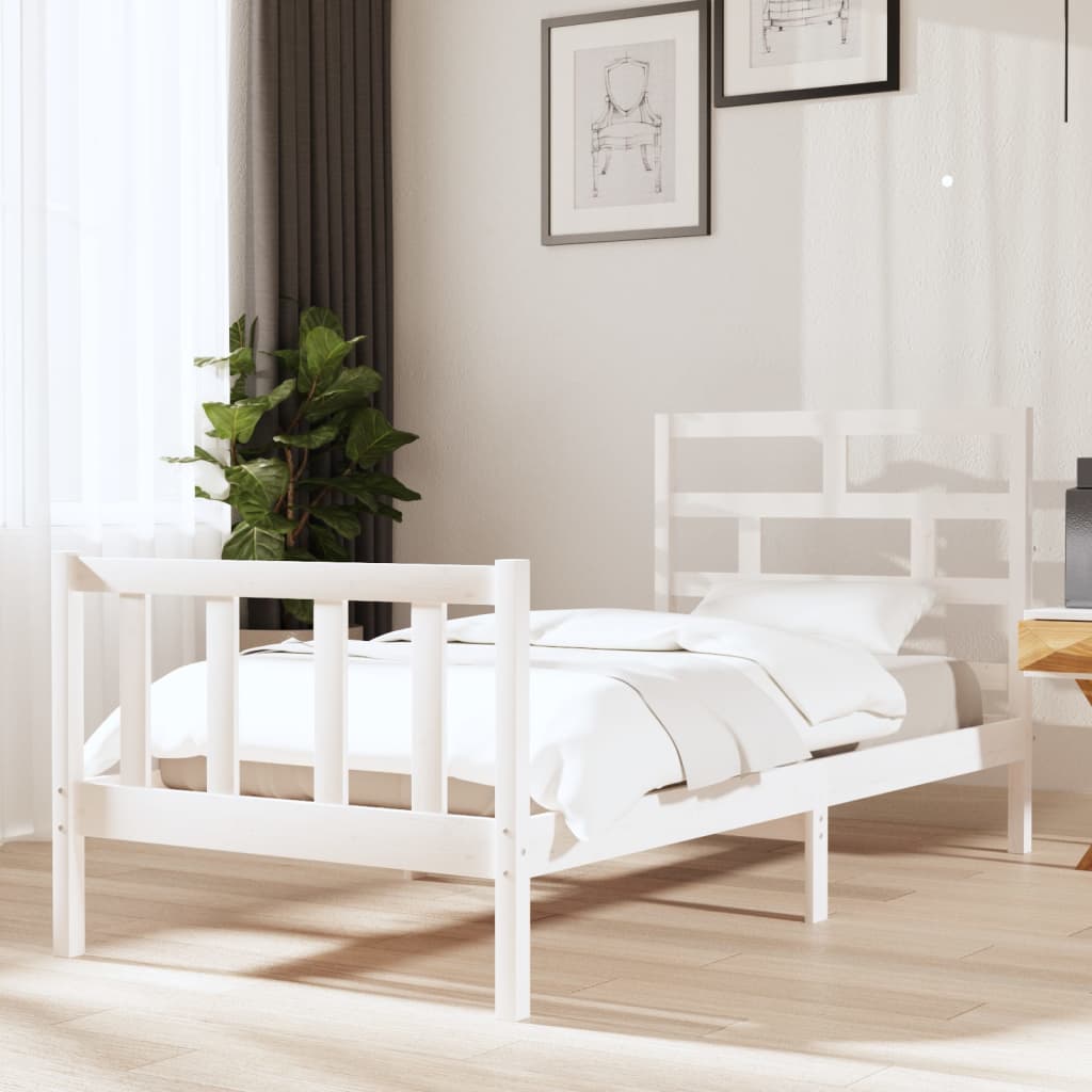 Berkfield Bed Frame White Solid Wood Pine 90x190 cm Single