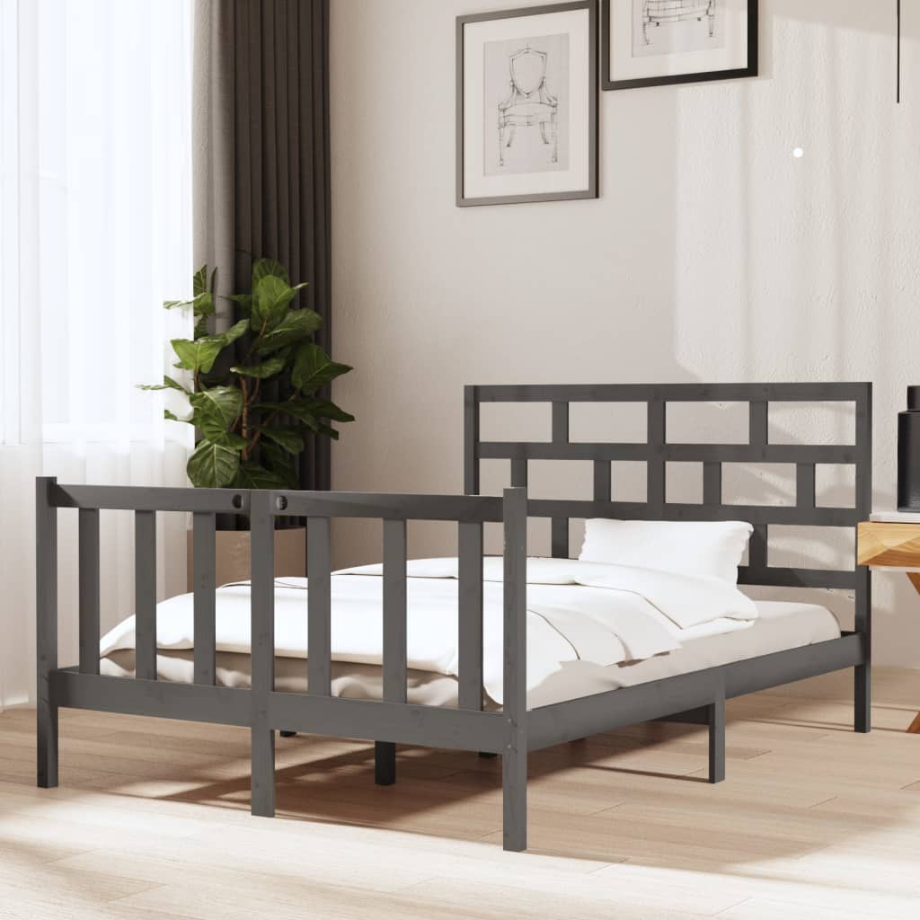 Berkfield Bed Frame Grey Solid Wood Pine 120x190 cm Small Double