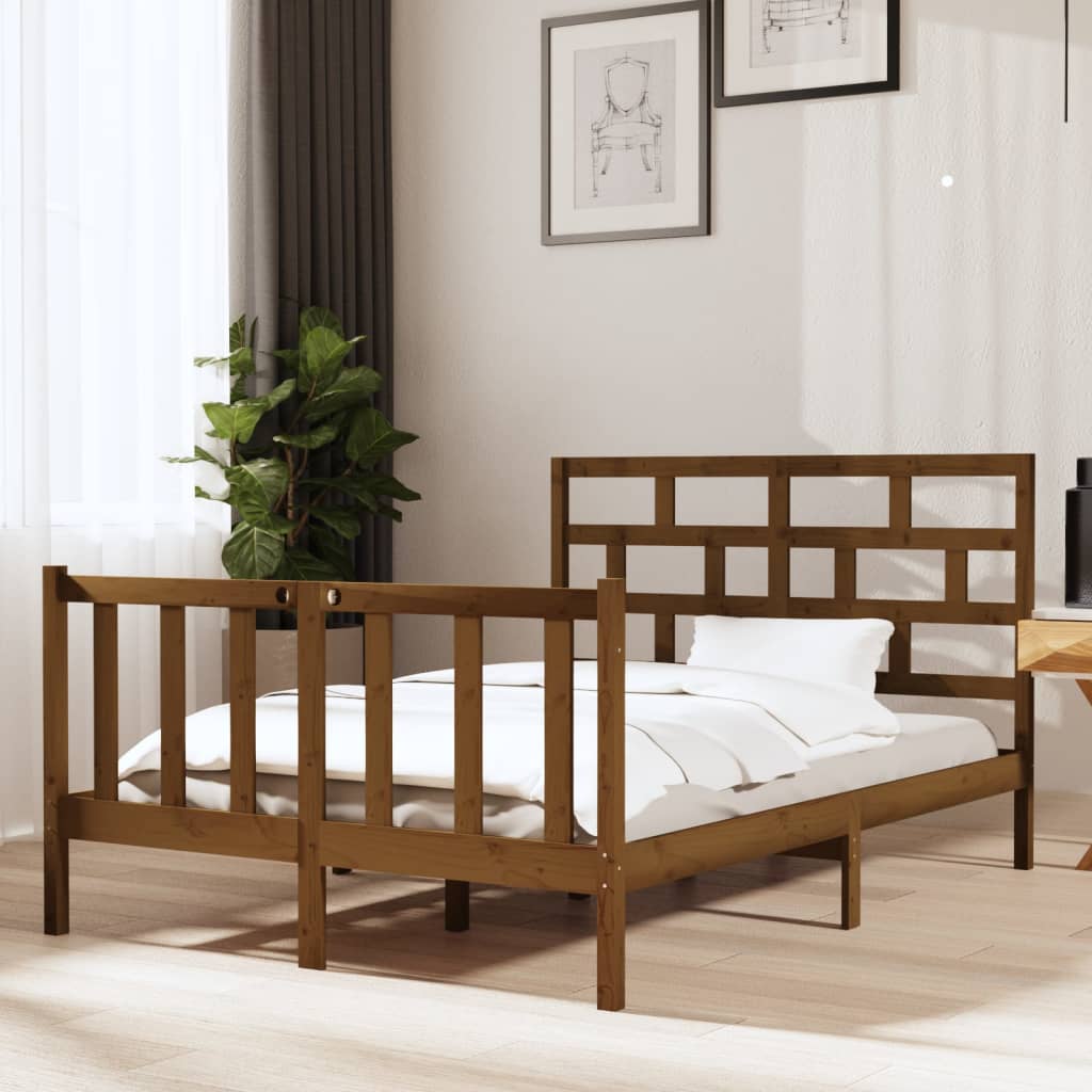 Berkfield Bed Frame Honey Brown Solid Wood Pine 135x190 cm Double