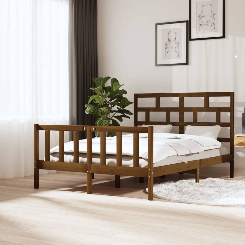 Berkfield Bed Frame Honey Brown Solid Wood Pine 140x200 cm