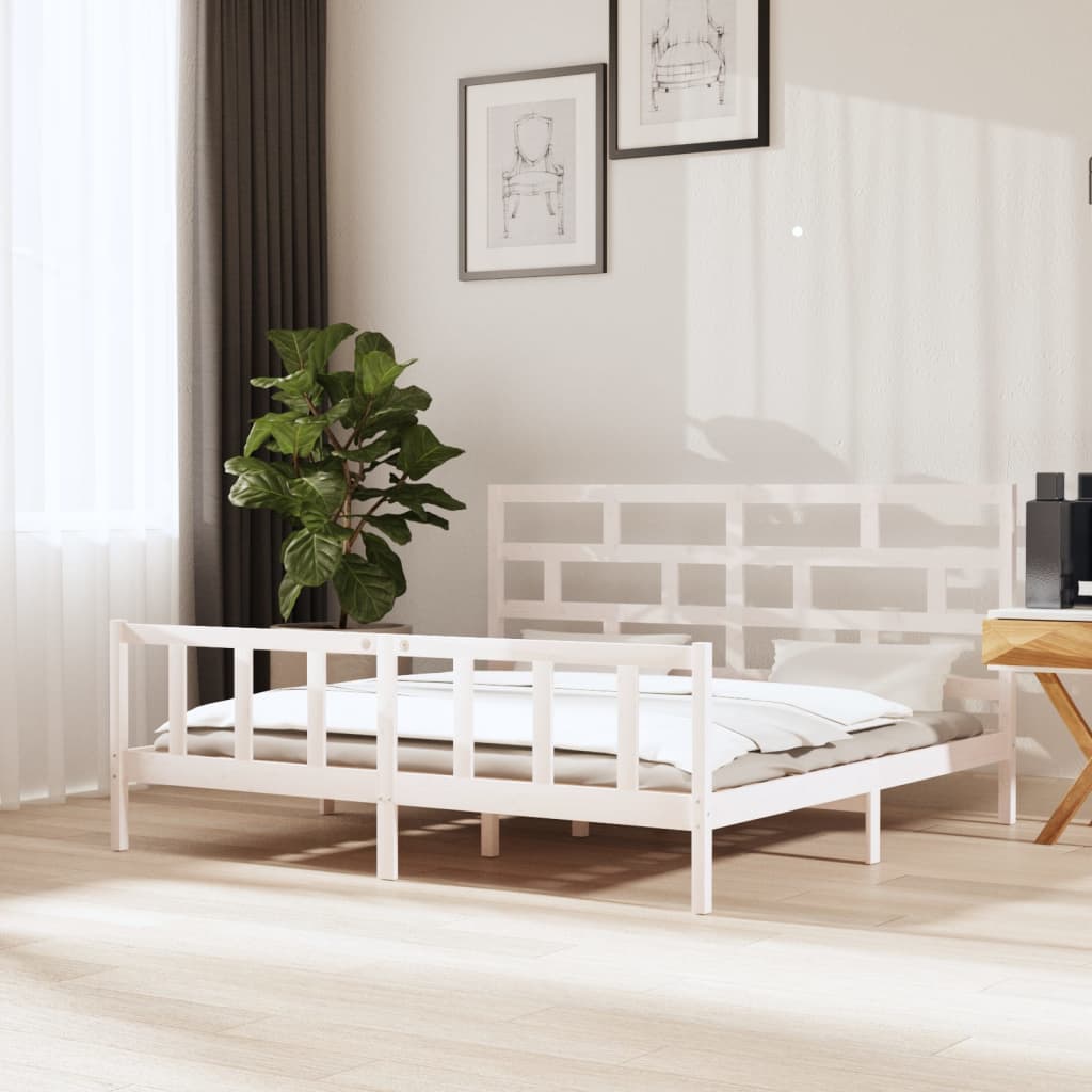 Berkfield Bed Frame White Solid Wood Pine 180x200 cm Super King Size