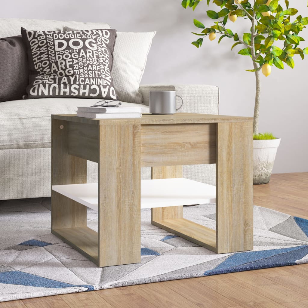 Berkfield Coffee Table White and Sonoma Oak 55.5x55x45 cm Engineered Wood