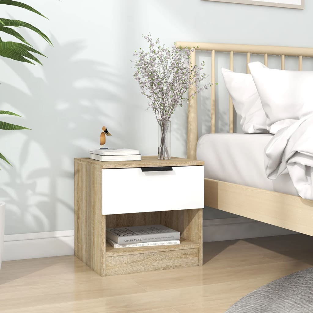 Berkfield Bedside Cabinet White and Sonoma Oak Engineered Wood