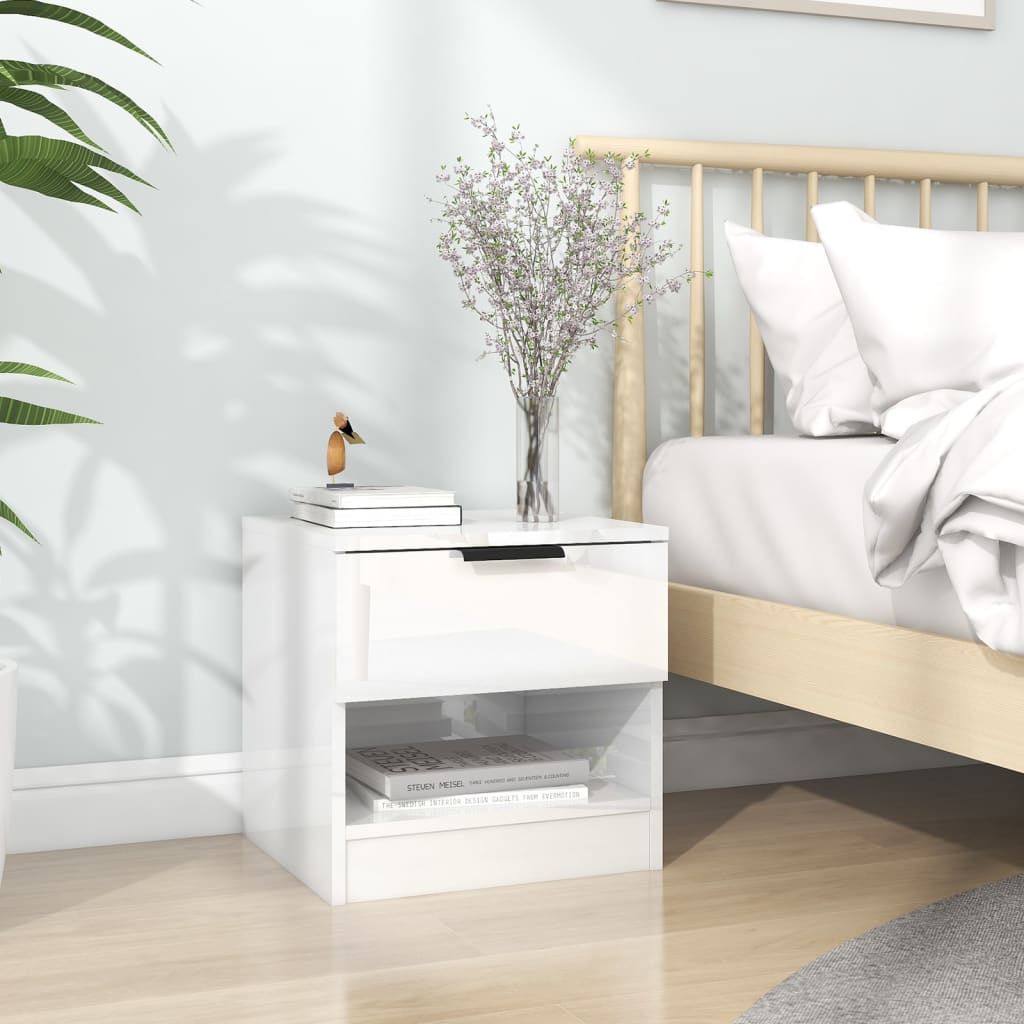 Berkfield Bedside Cabinet High Gloss White Engineered Wood