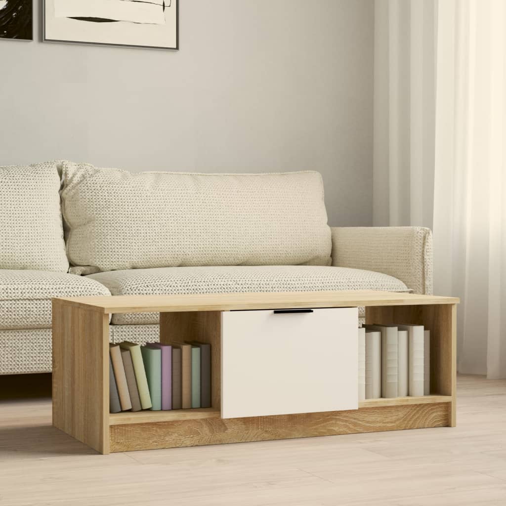Berkfield Coffee Table White and Sonoma Oak 102x50x36 cm Engineered Wood