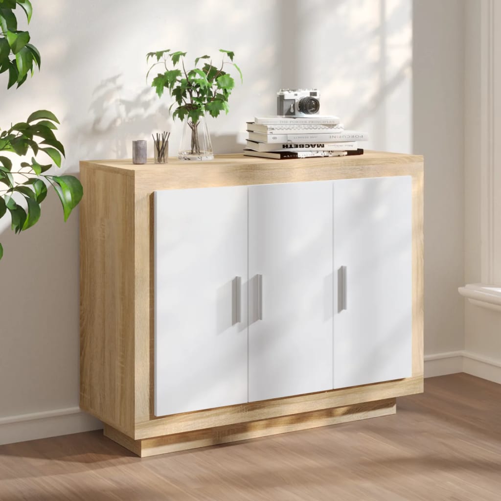 Berkfield Sideboard White and Sonoma Oak 92x35x75 cm Engineered Wood