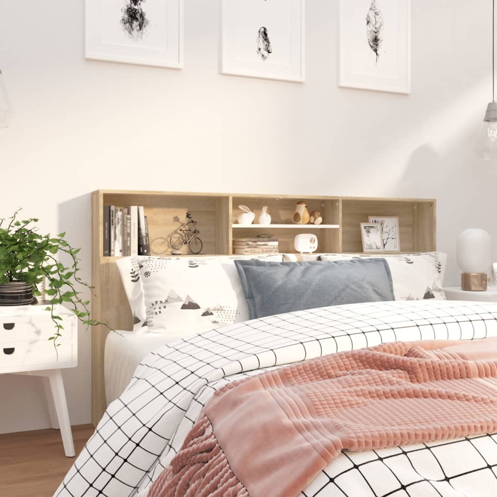 Berkfield Headboard Cabinet White and Sonoma Oak 180x19x103.5 cm