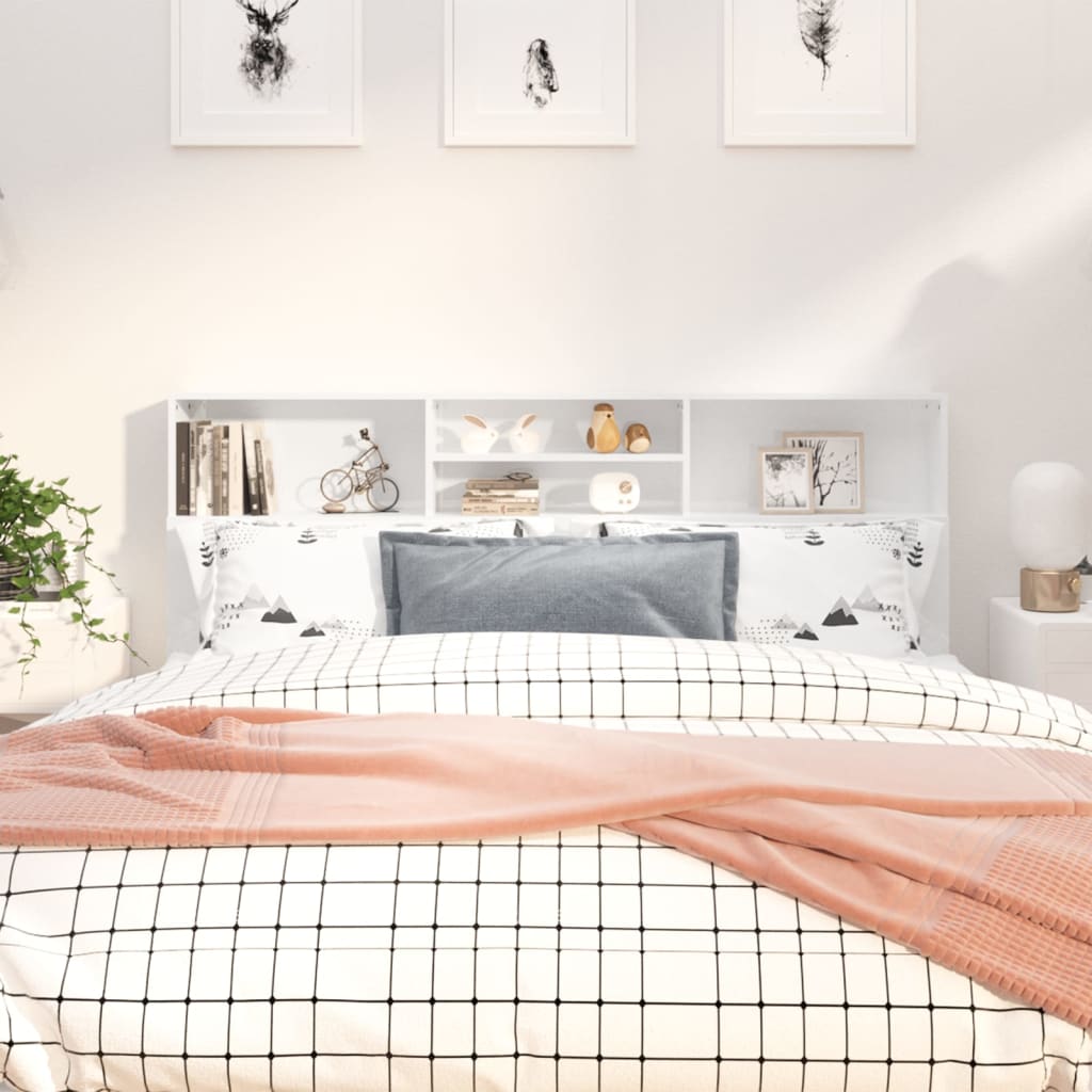 Berkfield Headboard Cabinet High Gloss White 180x19x103.5 cm