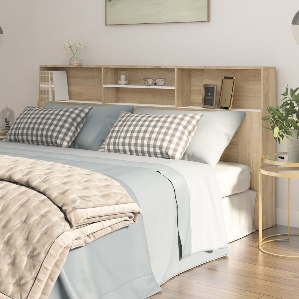 Berkfield Headboard Cabinet White and Sonoma Oak 200x19x103.5 cm