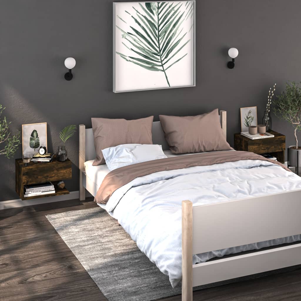 Berkfield Wall-mounted Bedside Cabinets 2 pcs Smoked Oak