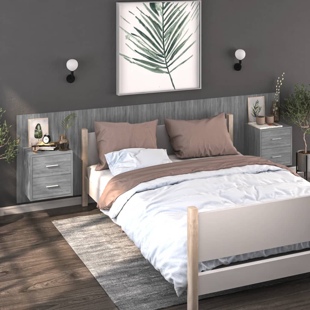 Berkfield Wall-mounted Bedside Cabinets 2 pcs Grey Sonoma