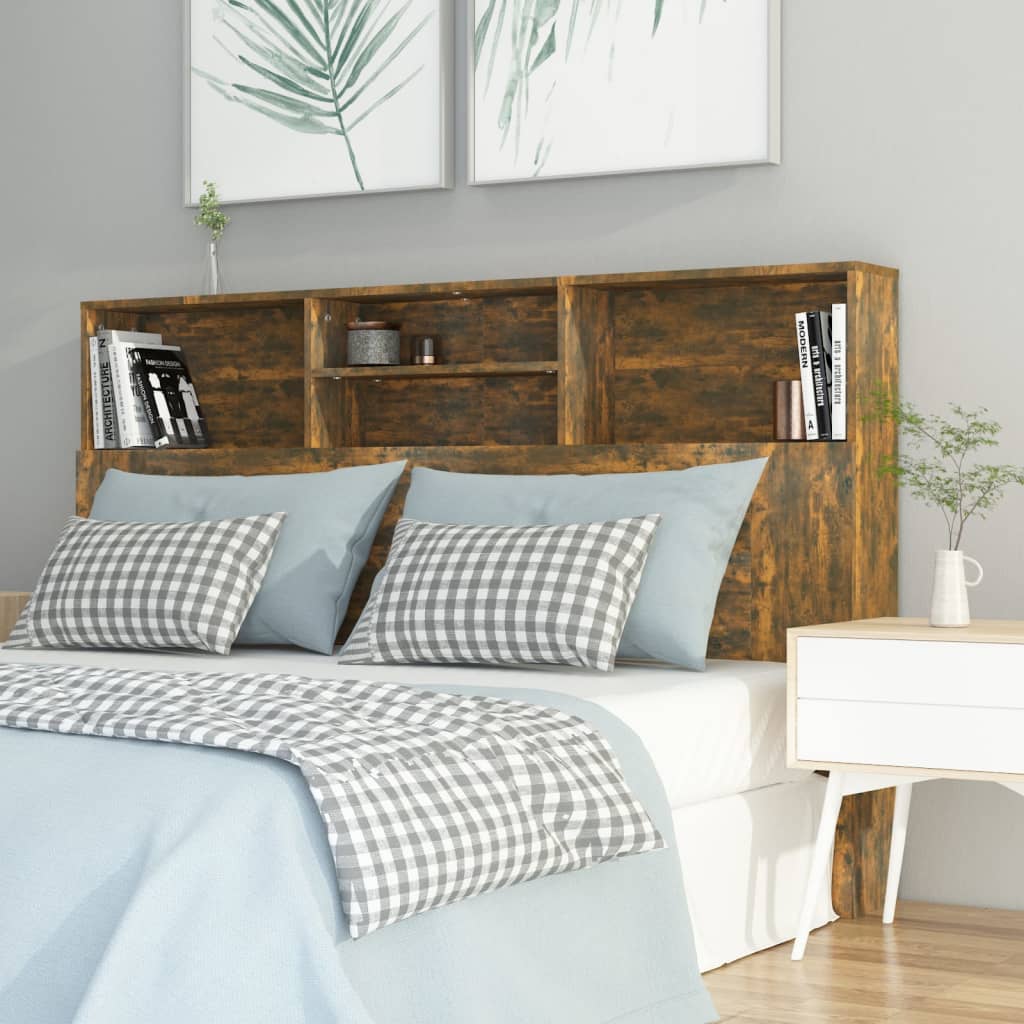 Berkfield Headboard Cabinet Smoked Oak 160x19x103.5 cm