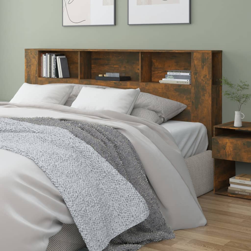 Berkfield Headboard Cabinet Smoked Oak 200x18.5x104.5 cm