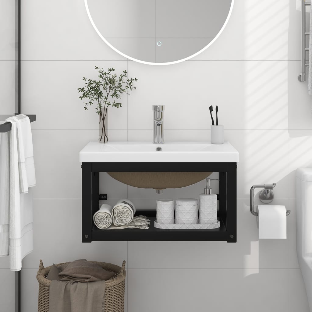 Berkfield Bathroom Washbasin Frame with Built-in Basin Black Iron