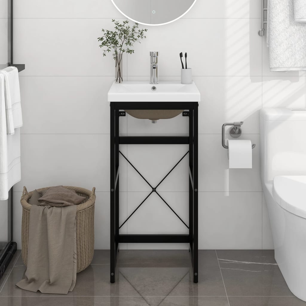 Berkfield Bathroom Washbasin Frame with Built-in Basin Black Iron