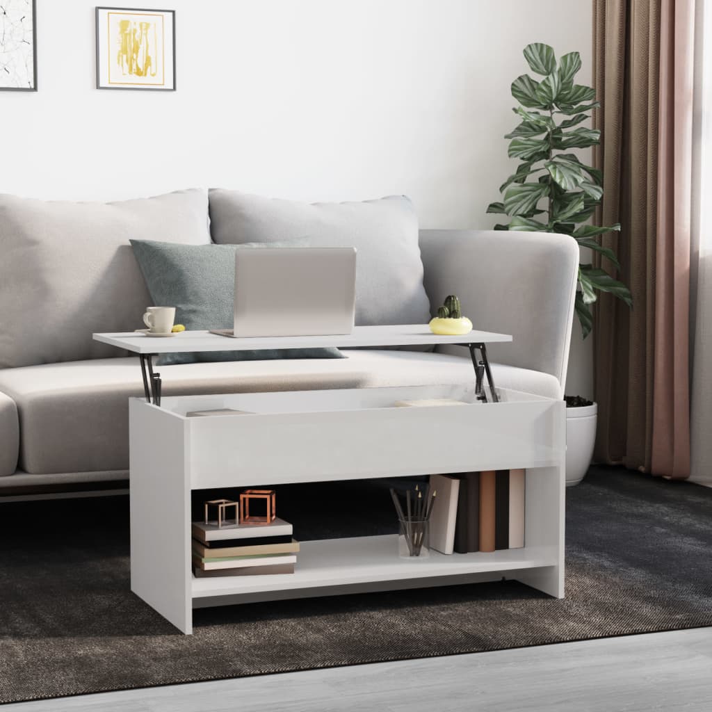 809653 Berkfield Coffee Table High Gloss White 102x50x52,5 cm Engineered Wood