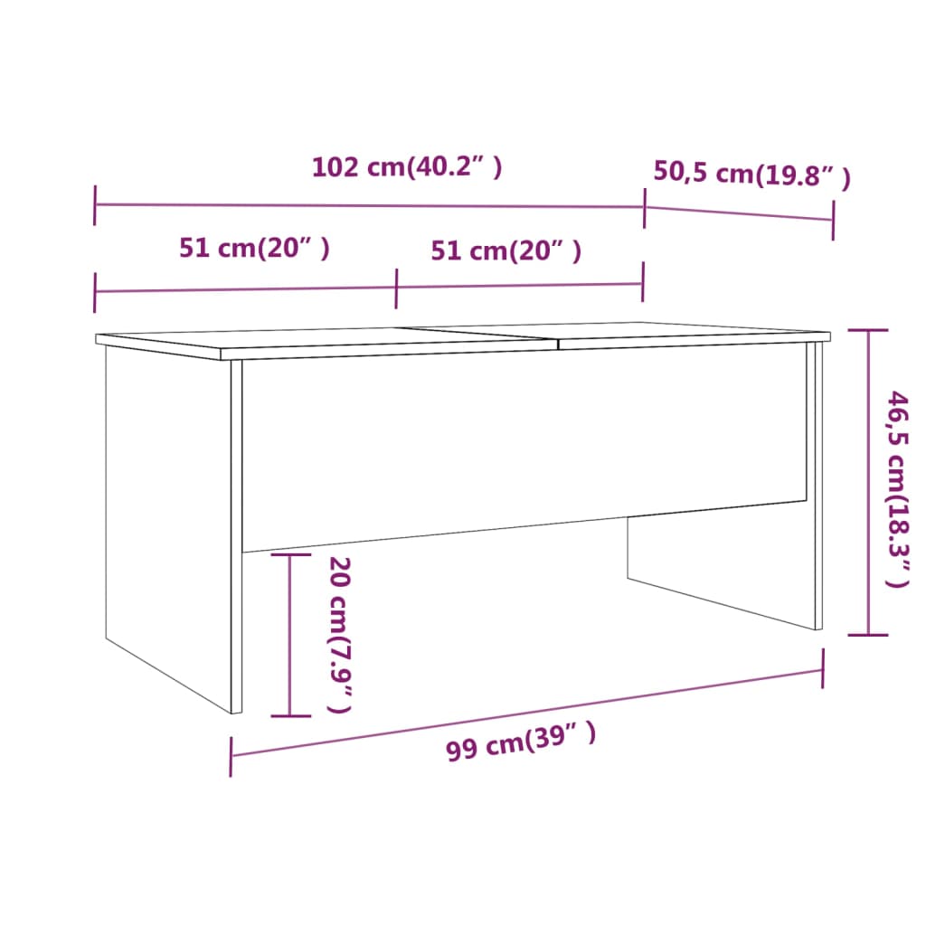 Berkfield Coffee Table Grey Sonoma 102x50.5x46.5 cm Engineered Wood