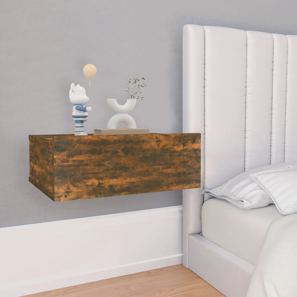 Berkfield Floating Nightstand Smoked Oak 40x30x15 cm Engineered Wood