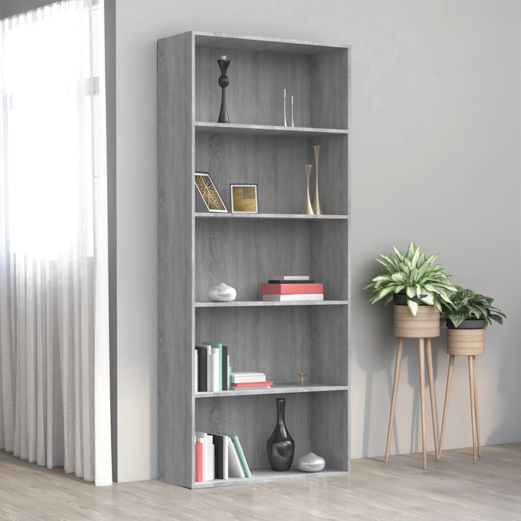 Berkfield 5-Tier Book Cabinet Grey Sonoma 80x30x189 cm Engineered Wood