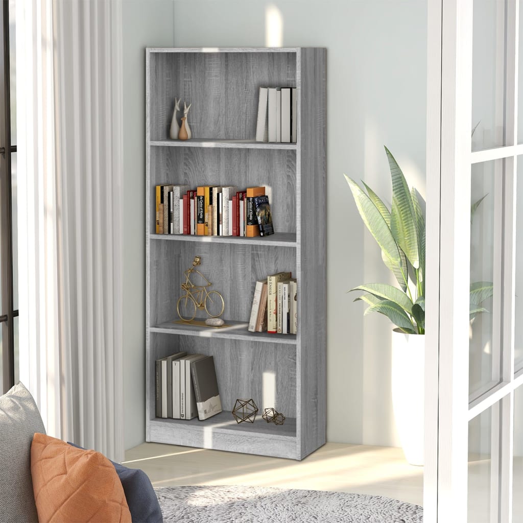 Berkfield 4-Tier Book Cabinet Grey Sonoma 60x24x142 cm Engineered Wood
