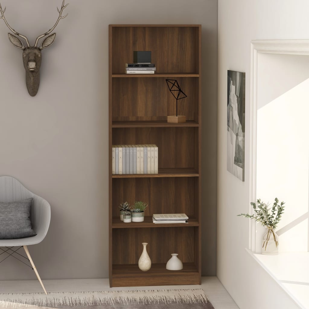 Berkfield 5-Tier Book Cabinet Brown Oak 60x24x175 cm Engineered Wood