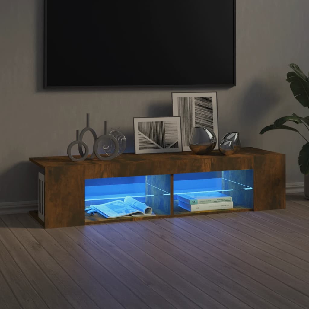 Berkfield TV Cabinet with LED Lights Smoked Oak 135x39x30 cm