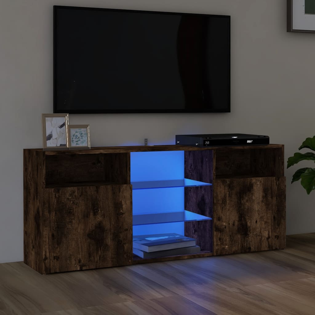 Berkfield TV Cabinet with LED Lights Smoked Oak 120x30x50 cm