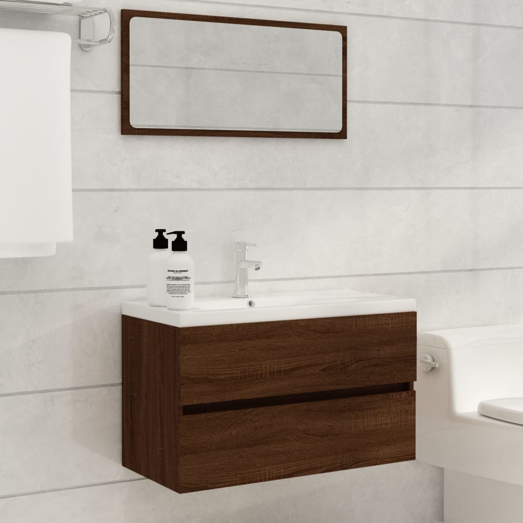 Berkfield 2 Piece Bathroom Furniture Set Brown Oak Engineered Wood