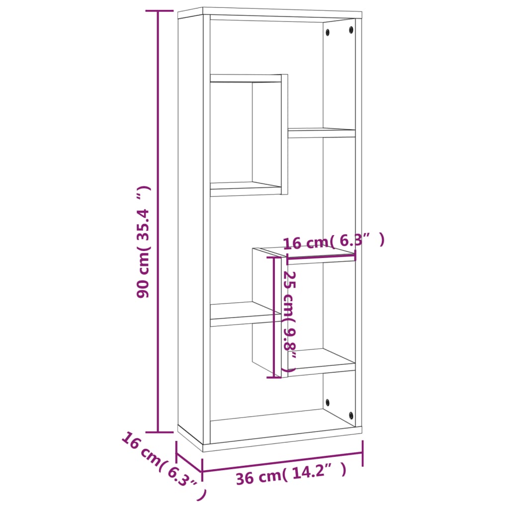 Berkfield Wall Shelf Smoked Oak 36x16x90 cm Engineered Wood