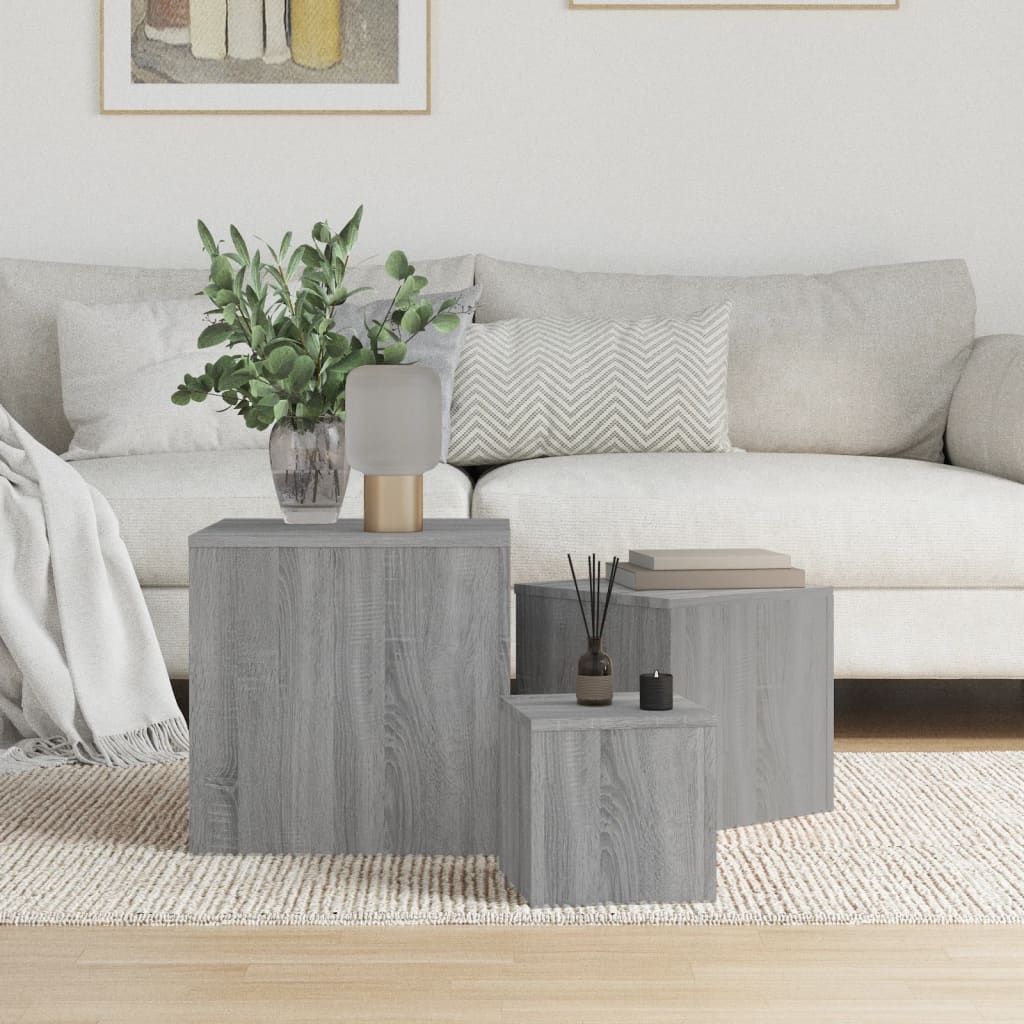 Berkfield Side Tables 3 pcs Grey Sonoma Engineered Wood
