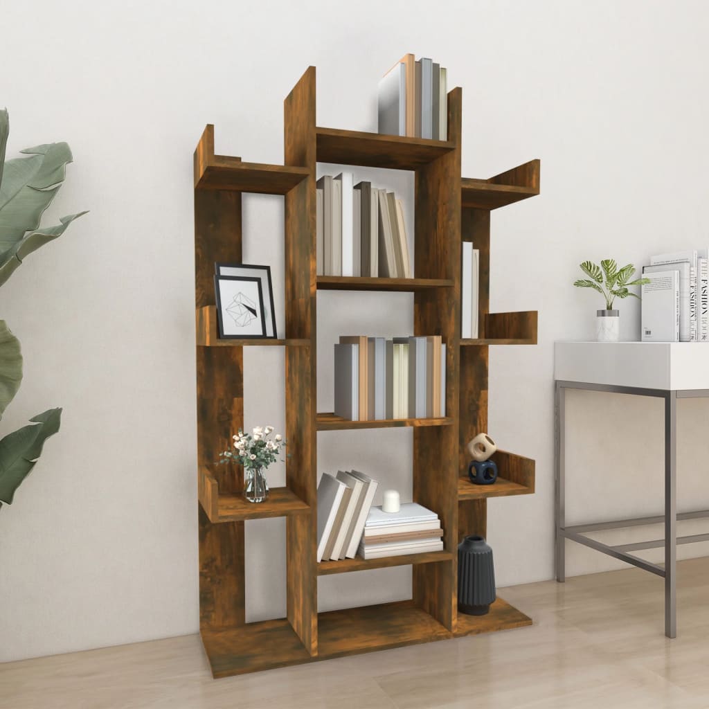 Berkfield Book Cabinet Smoked Oak 86x25.5x140 cm Engineered Wood