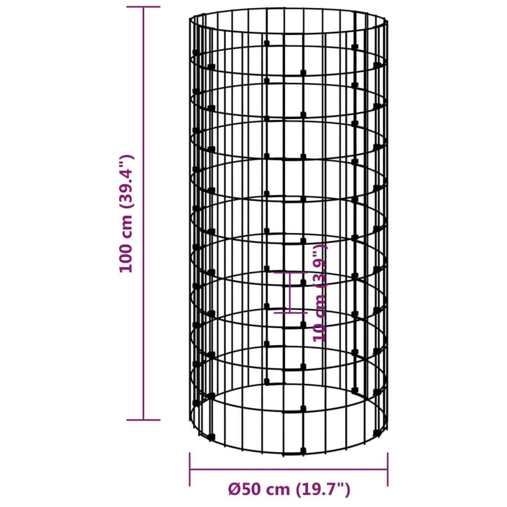 Berkfield Circular Gabion Pole Galvanised Steel �_�”�_50x100 cm