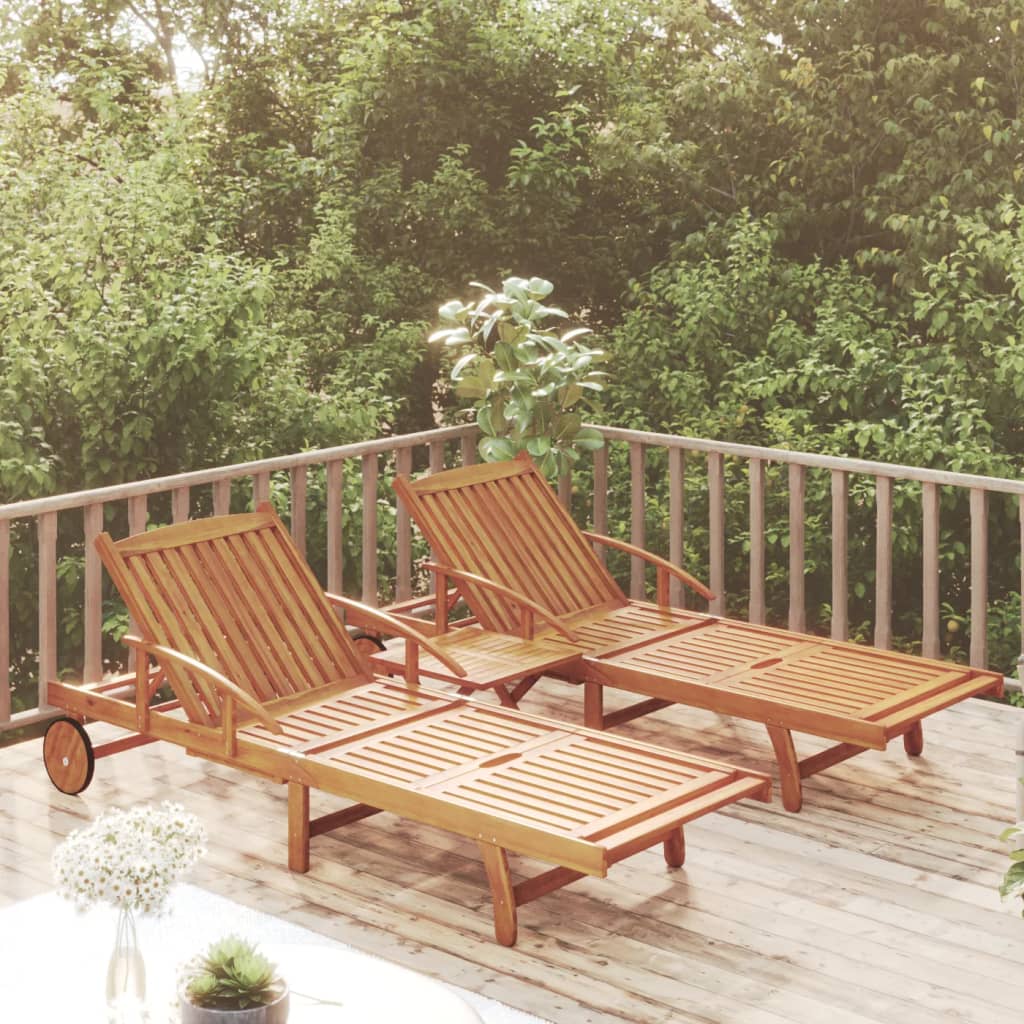 Berkfield 2 Piece Sunlounger Set with Table Solid Wood Acacia