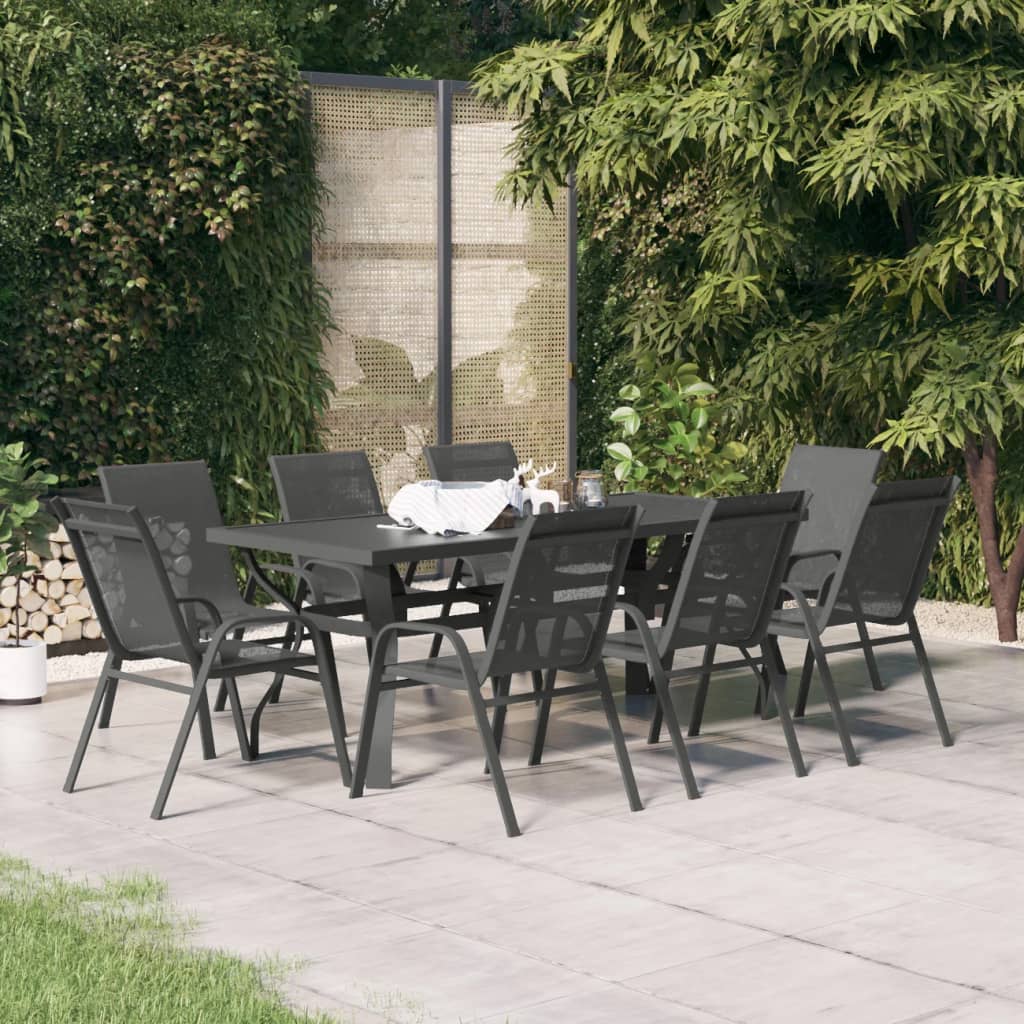 Berkfield 9 Piece Garden Dining Set Grey and Black