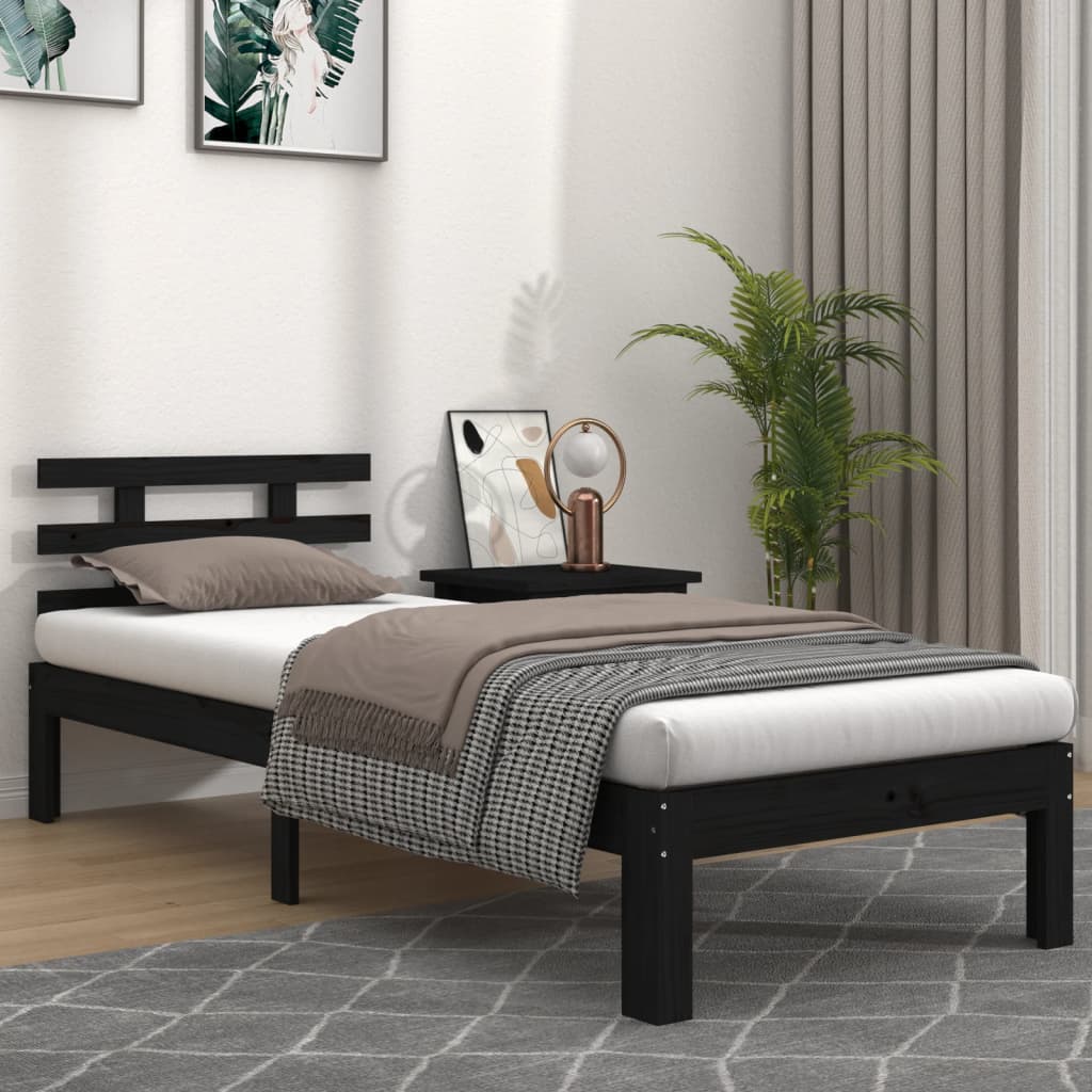 Berkfield Bed Frame Black Solid Wood 75x190 cm Small Single