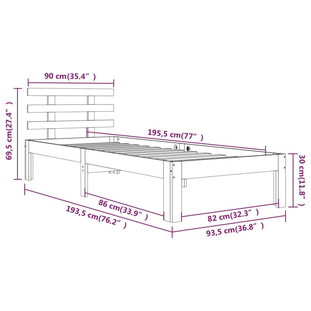 Berkfield Bed Frame Solid Wood 90x190 cm Single