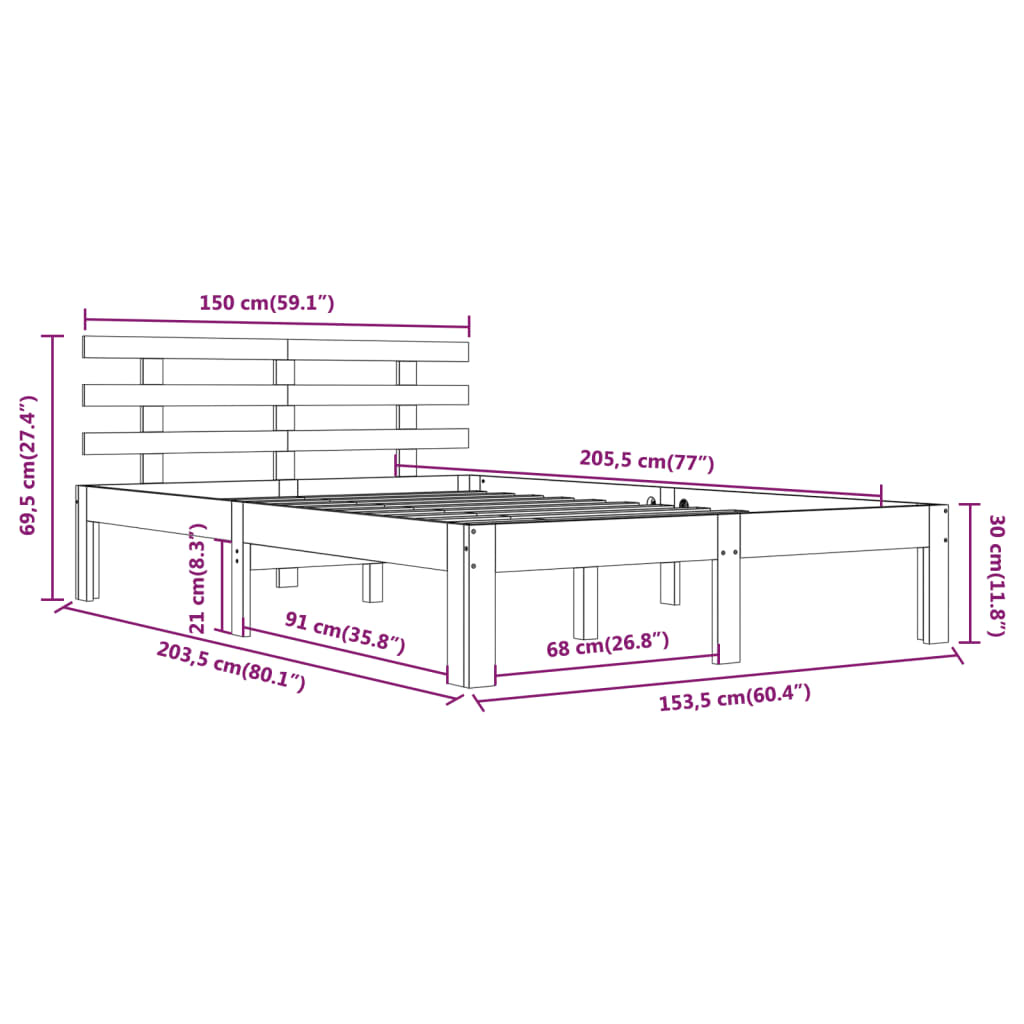 Berkfield Bed Frame Solid Wood 150x200 cm King Size