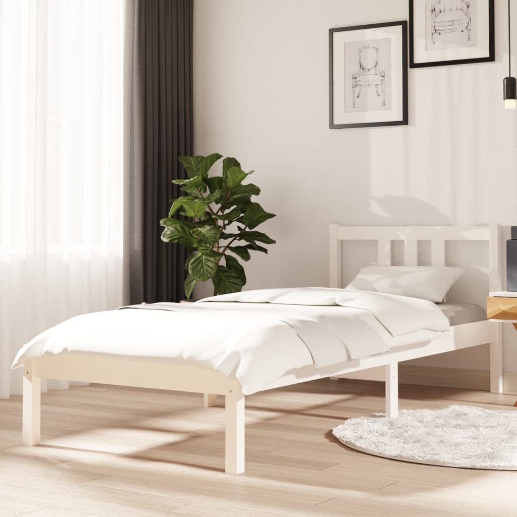 Berkfield Bed Frame White Solid Wood 75x190 cm Small Single