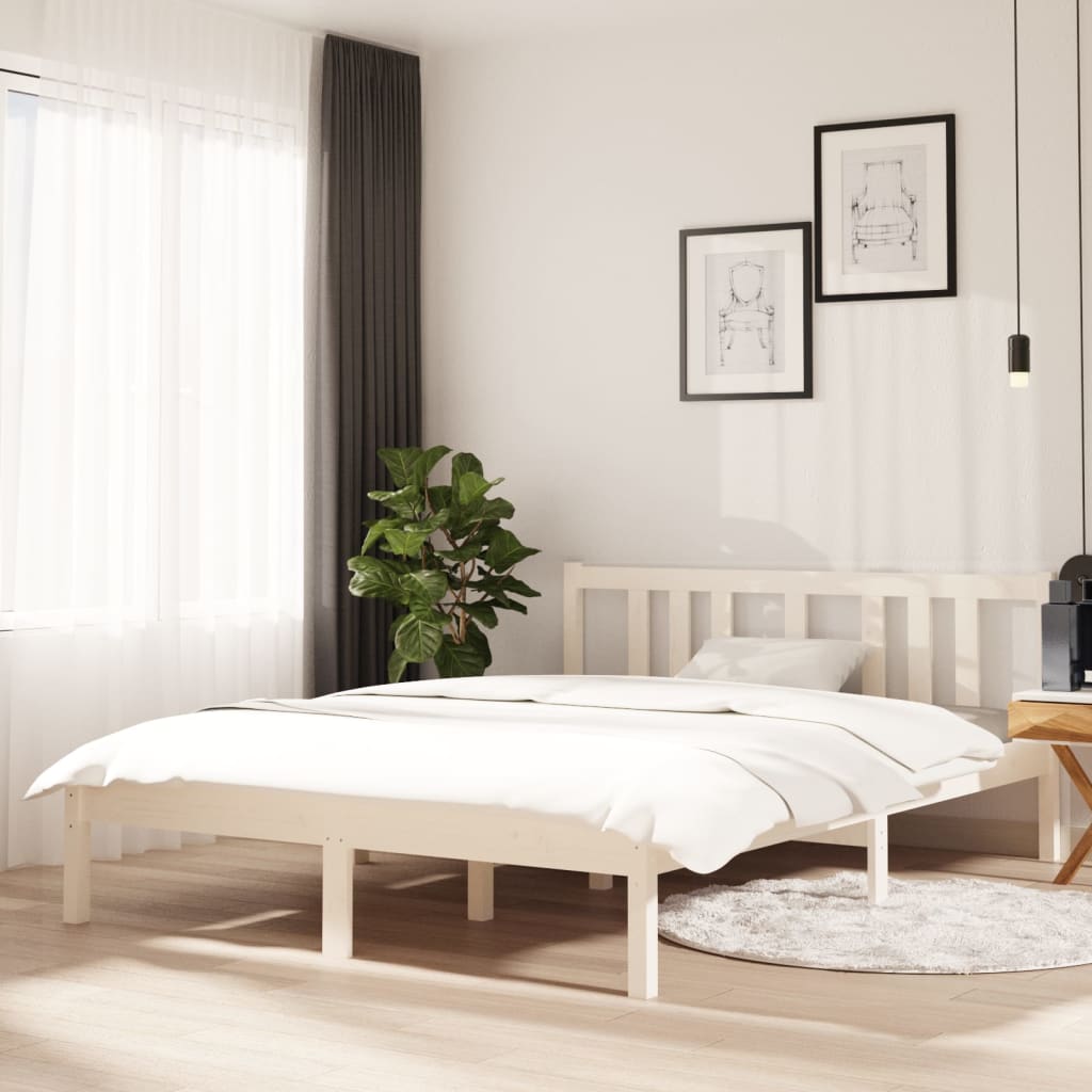 Berkfield Bed Frame White Solid Wood 120x190 cm Small Double