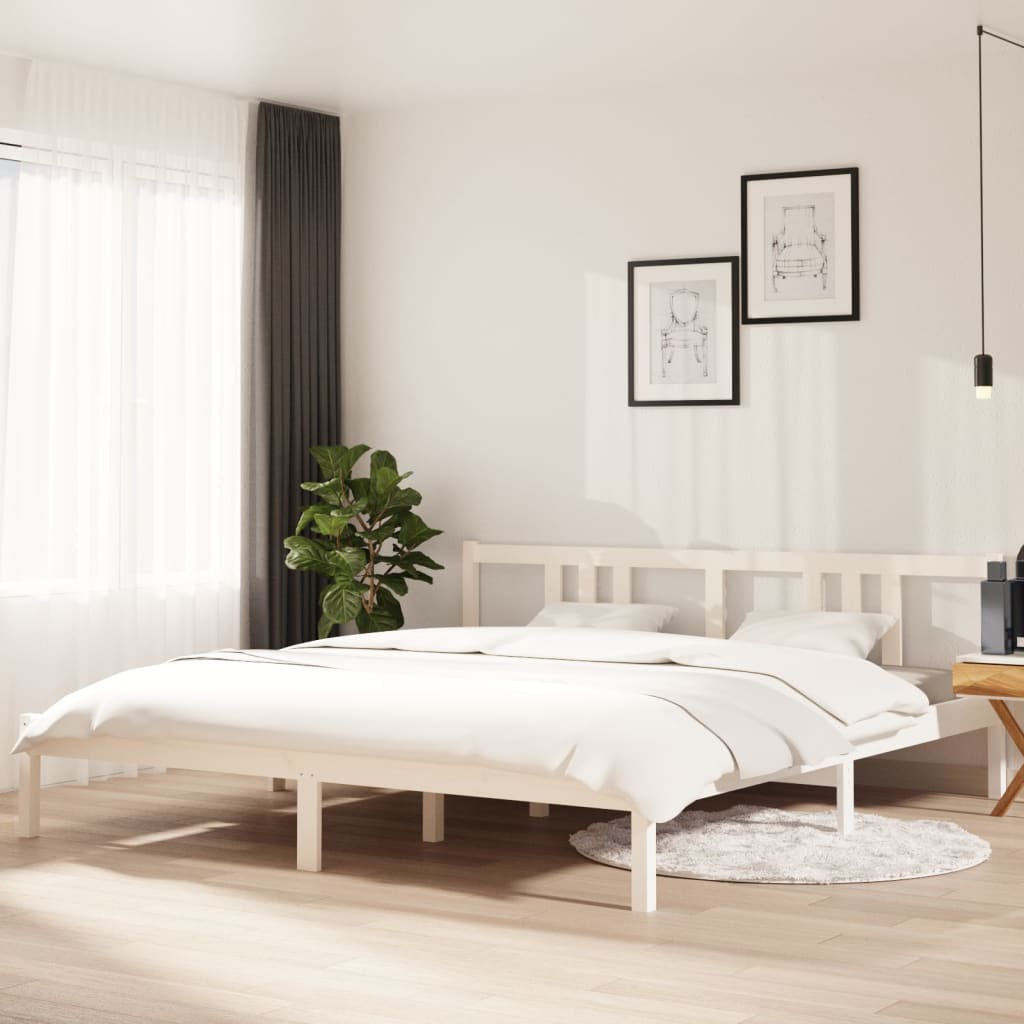 Berkfield Bed Frame White Solid Wood 180x200 cm Super King Size
