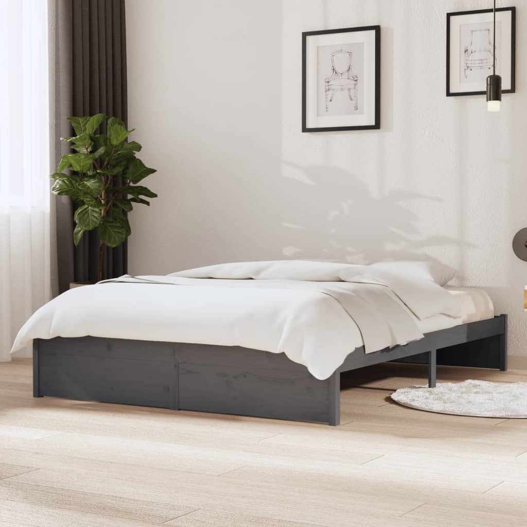 Berkfield Bed Frame Grey Solid Wood 140x190 cm