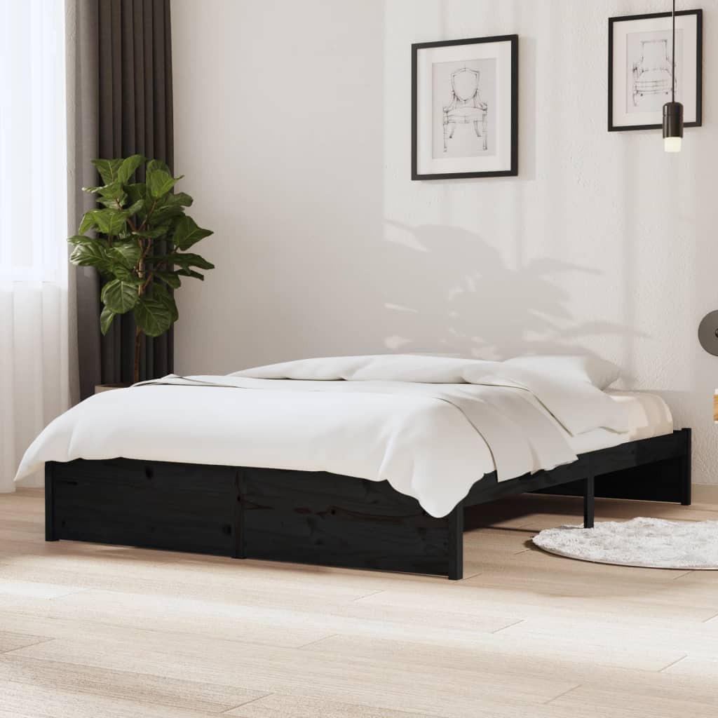 Berkfield Bed Frame Black Solid Wood 140x190 cm