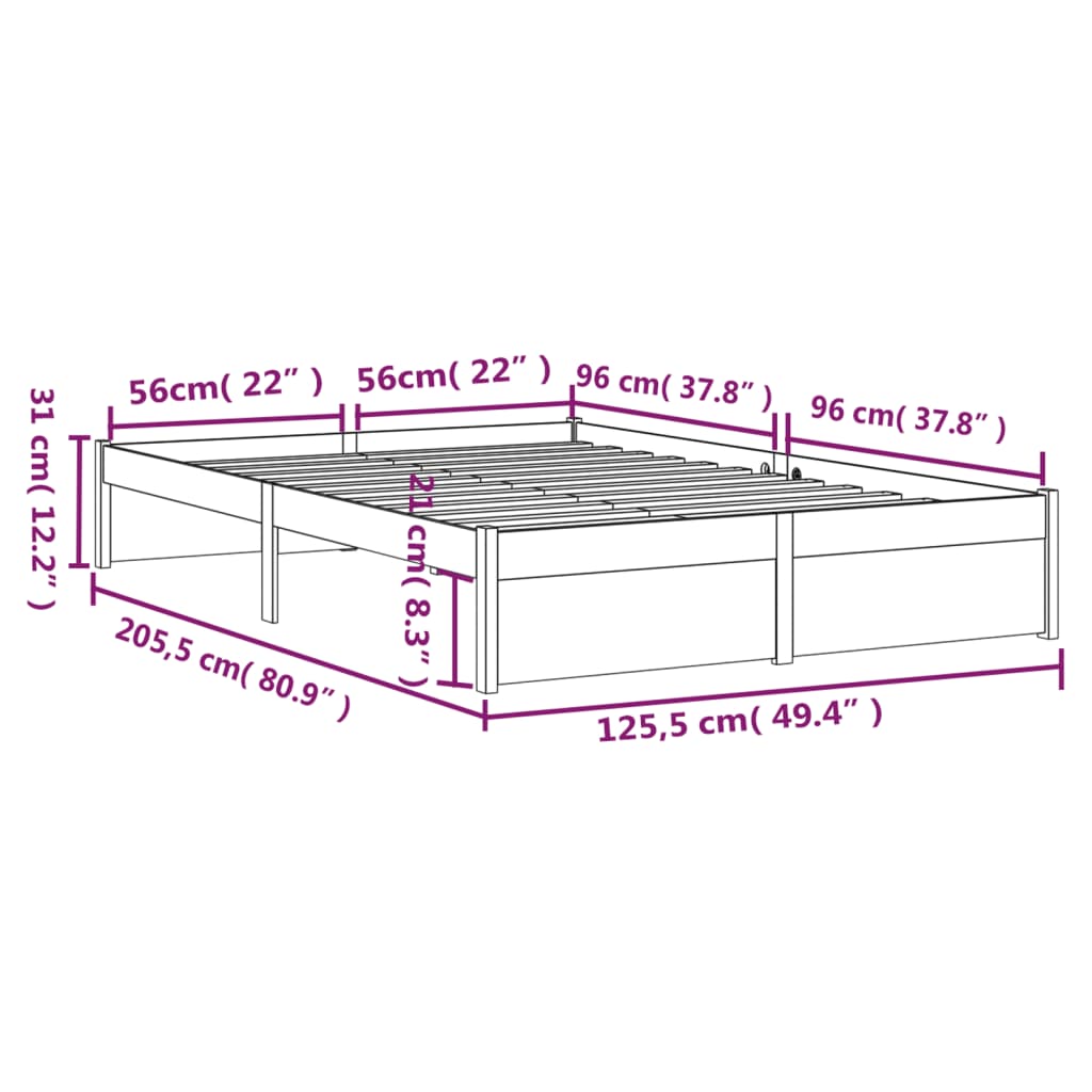 Berkfield Bed Frame White Solid Wood 120x200 cm