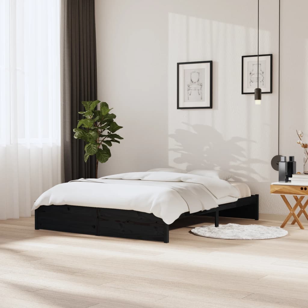 Berkfield Bed Frame Black Solid Wood 160x200 cm