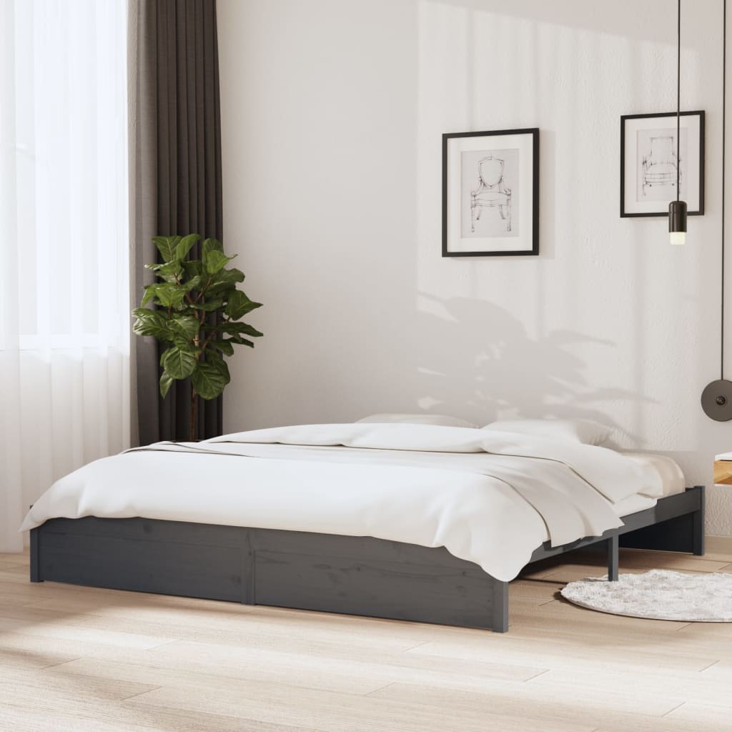 Berkfield Bed Frame Grey Solid Wood 200x200 cm