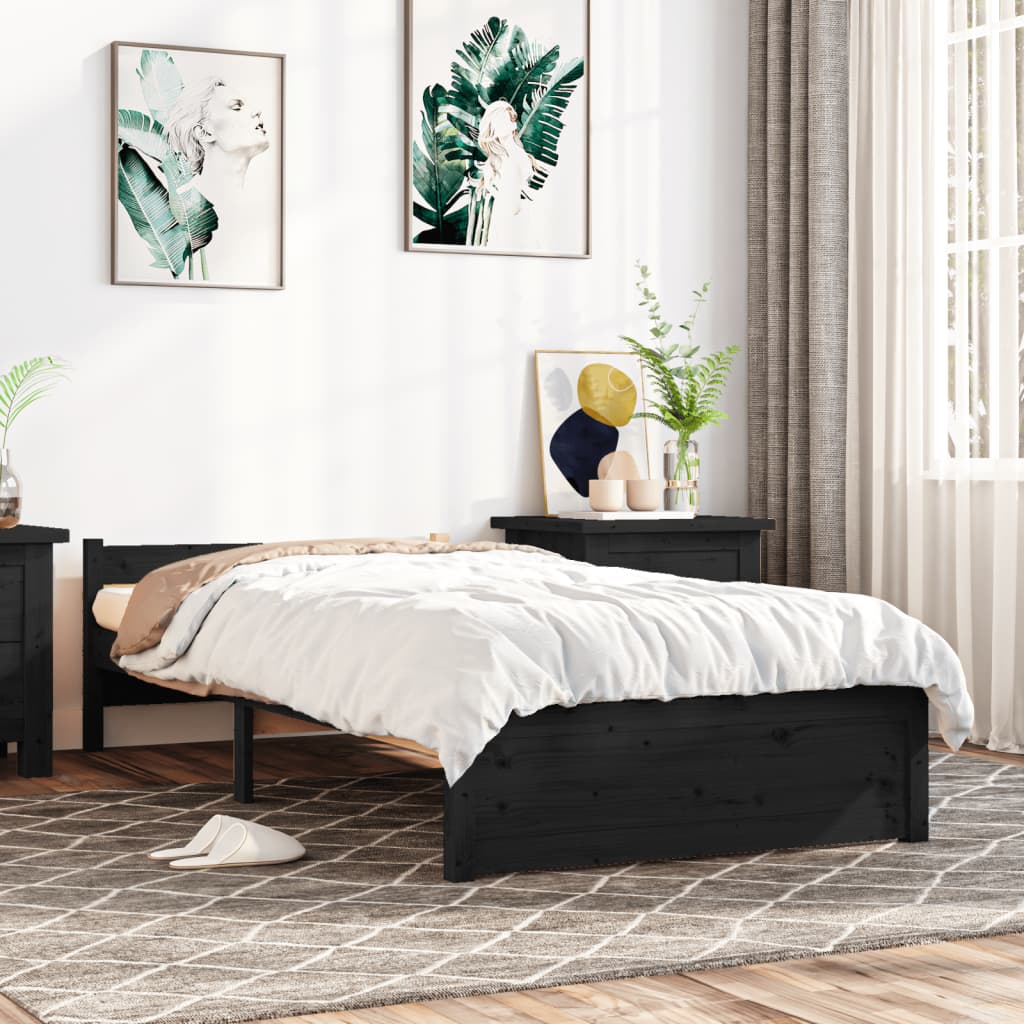 Berkfield Bed Frame Black Solid Wood 75x190 cm Small Single